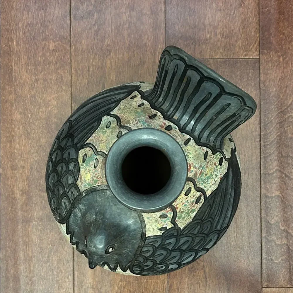 Vintage Santodio Paz Bird Vase, Made in Chulucanas Peru, Boho Rustic Naturalist